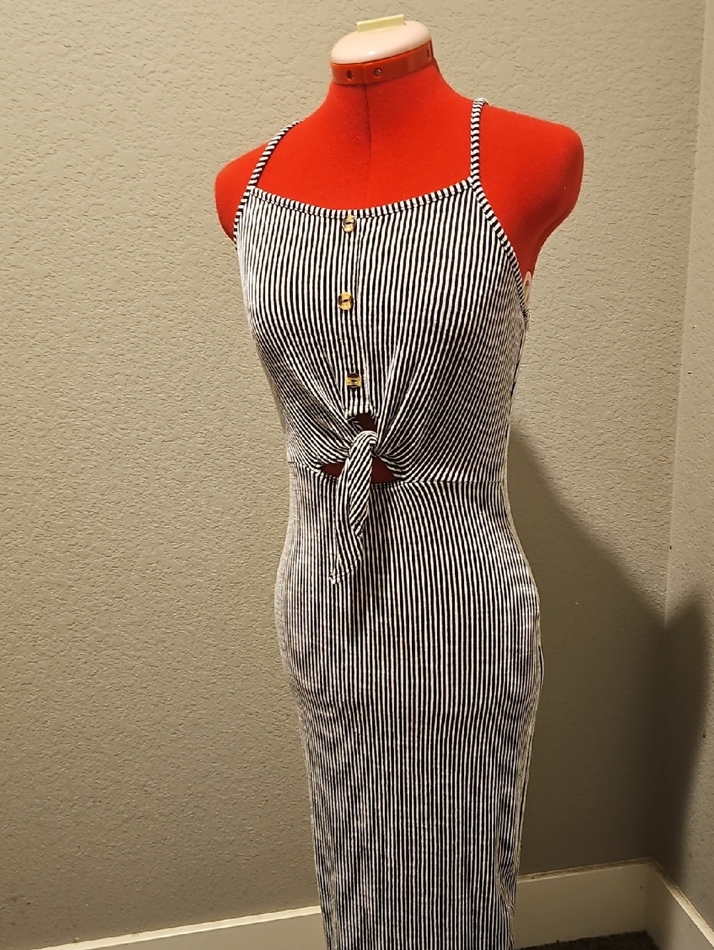 Striped Tie-Front Maxi Dress in Black and White